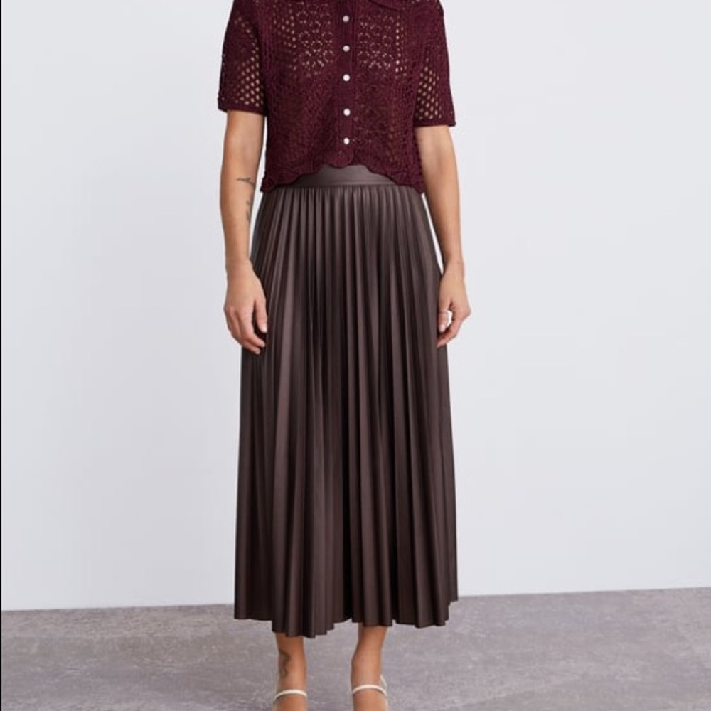 ZARA Faux Leather Midi Skirt